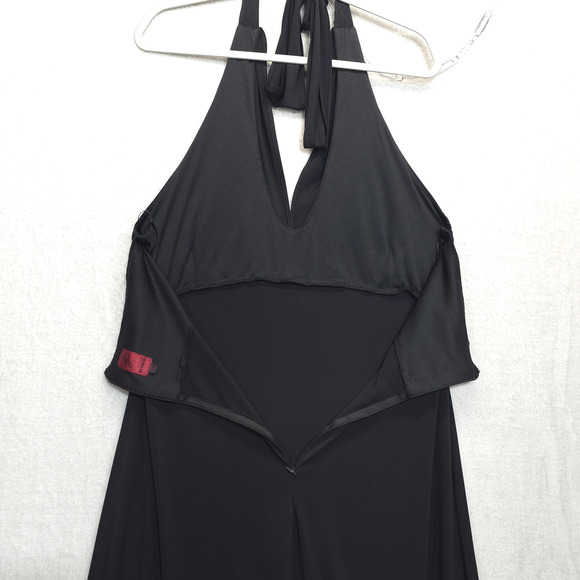 Z Studio Halter Dress Babydoll Embellished Open Back Deep V Neck Women 16 Black - Picture 14 of 15
